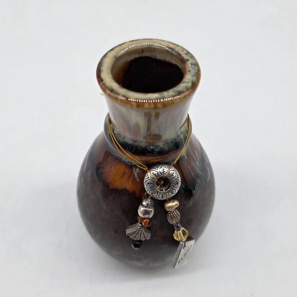 Decorative Handmade Ceramic Vase With Beaded Charms & "Family" Pendant - Picture 2 of 7